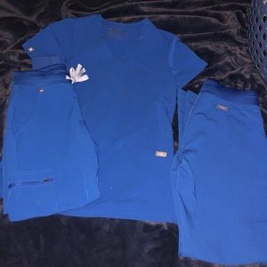 FIGS Royal blue petite scrub pants and top